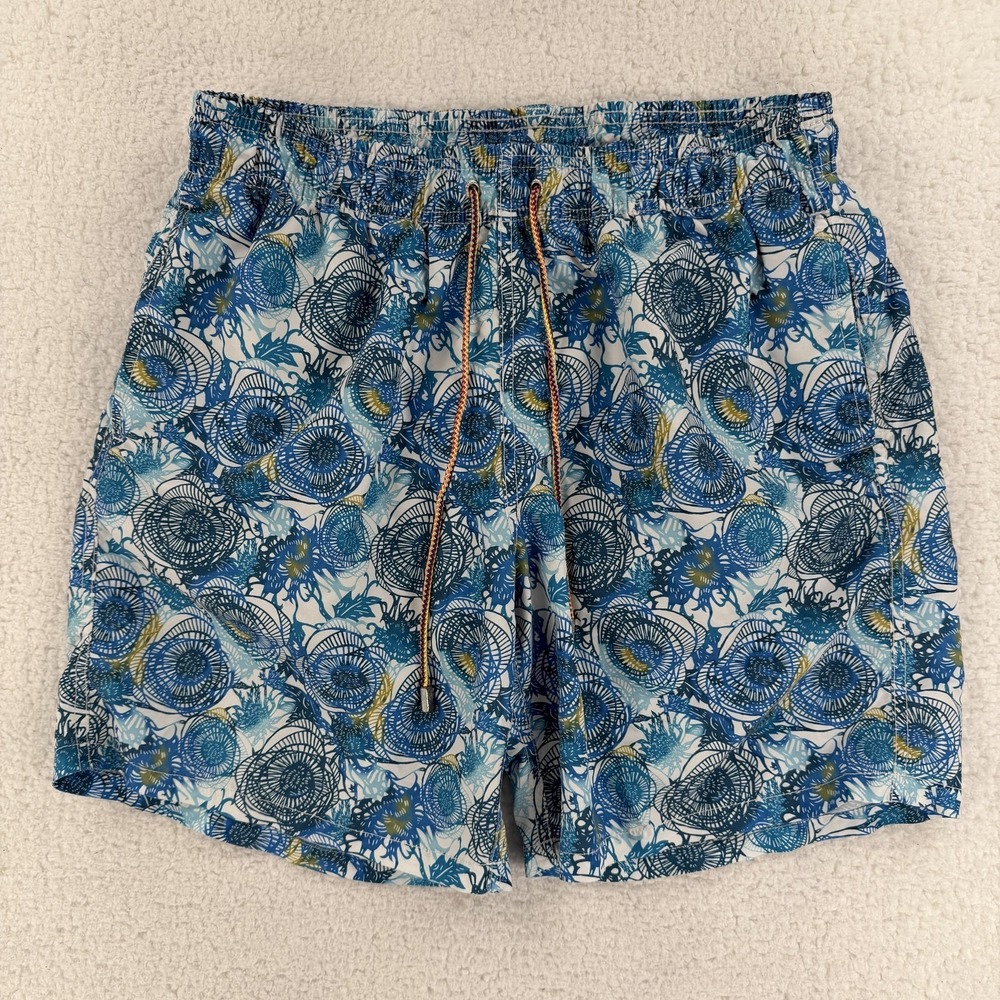 Bugatchi Swim Shorts Mens Large Blue Floral Tropical Trunks Mesh Lined Beach‎